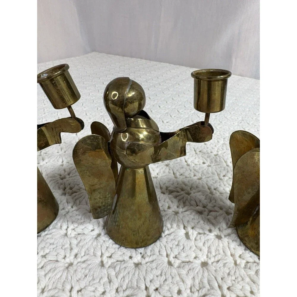Vintage MCM Copper Brass Angel Candle Holders 4.5